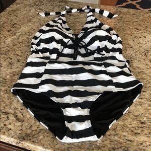 Black and what striped swimsuit! Brand new